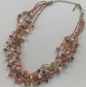 Coral/Amber/Ivory stranded Beaded Stone Necklace